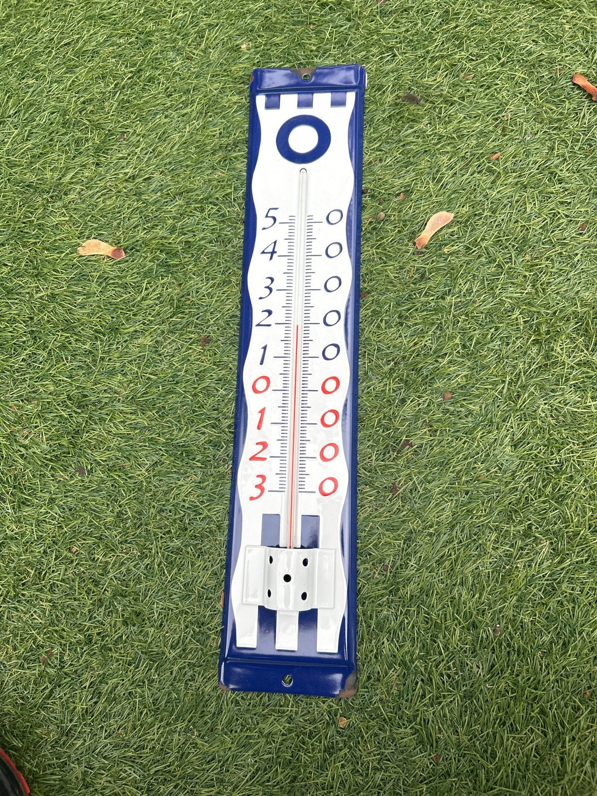 Vintage Buitenthermometer - Blauw en Wit Emaille, Huis en Inrichting, Buitenthermometer, Gebruikt, Metaal, Ophalen of Verzenden