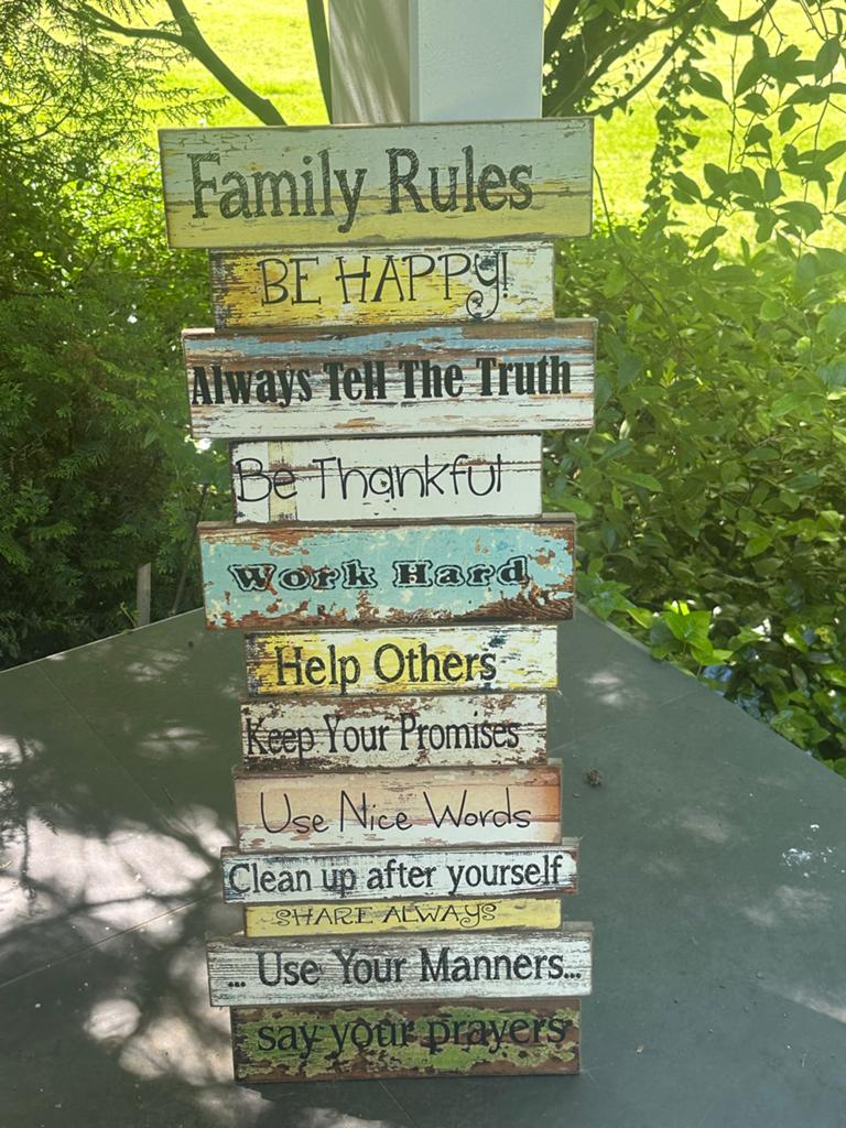 Decoratief Houten Family Rules Bord - Landelijke Stijl, Huis en Inrichting, Woonaccessoires | Tekstborden en Spreuken, Ophalen