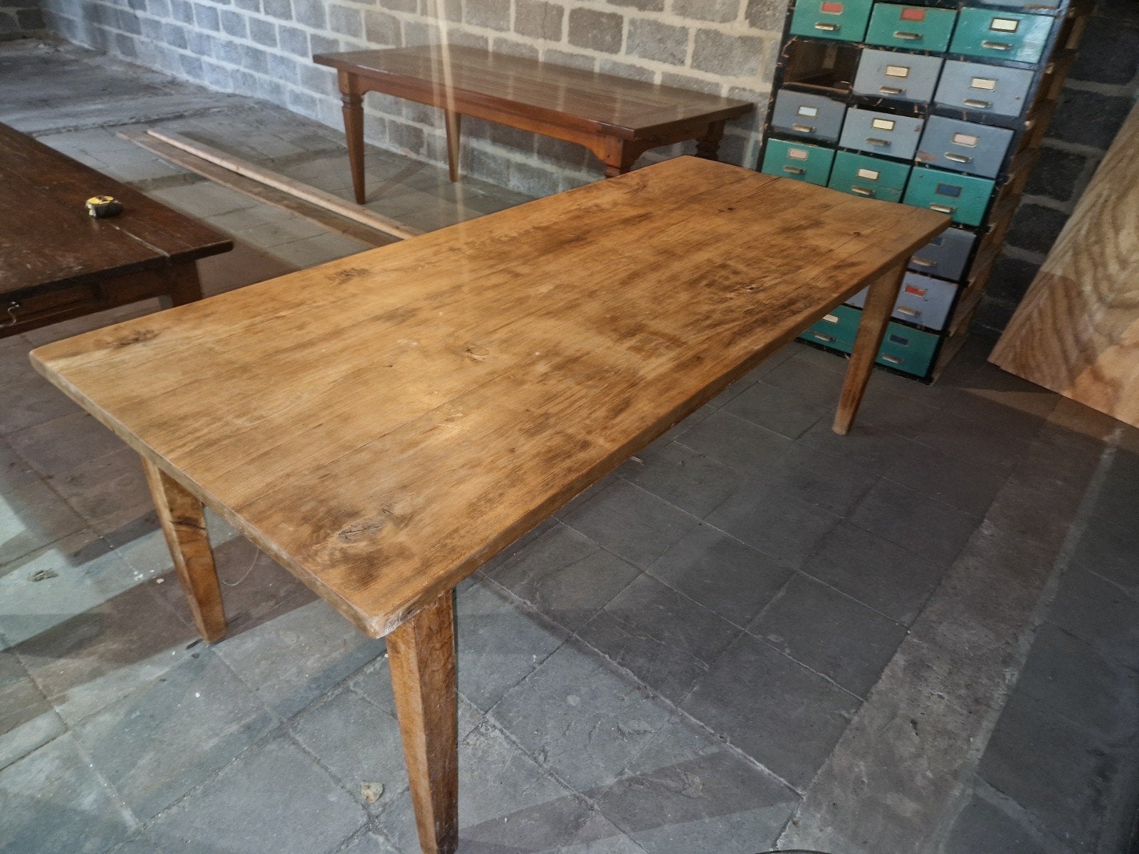 Franse antieke eiken kloostertafel, Ophalen, Gebruikt, 200 cm of meer, 50 tot 100 cm