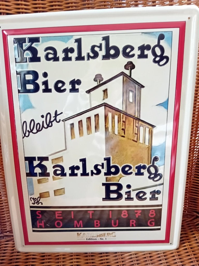 Karlsberg Bier blikken plaat 40x30cm, Ophalen of Verzenden, Zo goed als nieuw, Reclamebord, Plaat of Schild, Overige merken