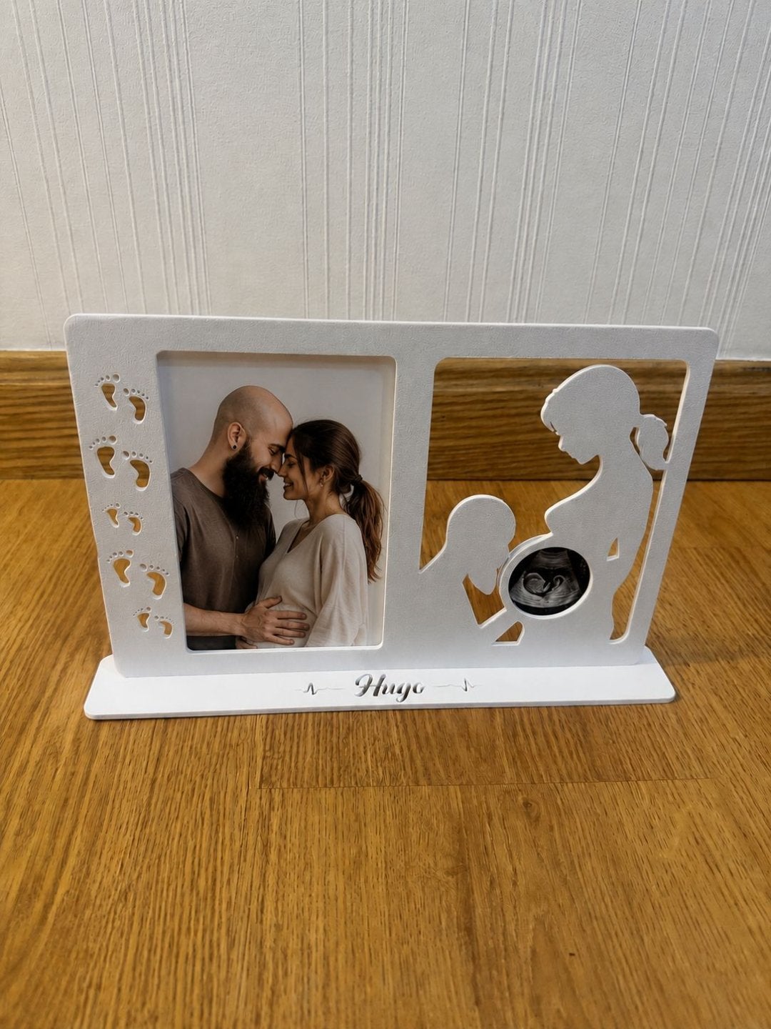 Aanpasbaar fotolijstje met echo en familie silhouet, D, C, Handgemaakt, Nieuw