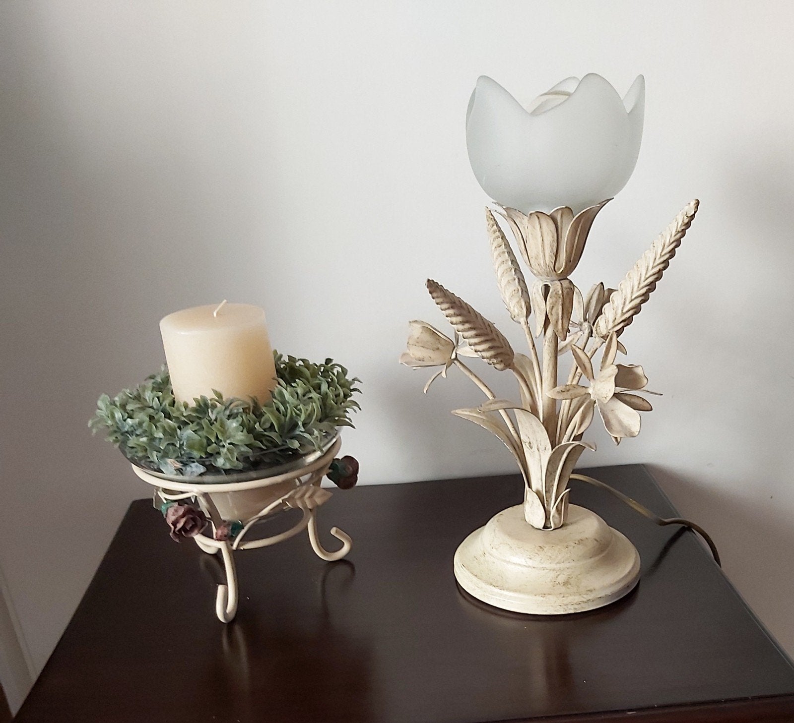 Vintage  korenaren tafellamp (Italië), Beige, Gebruikt, E14 (klein), Ophalen of Verzenden
