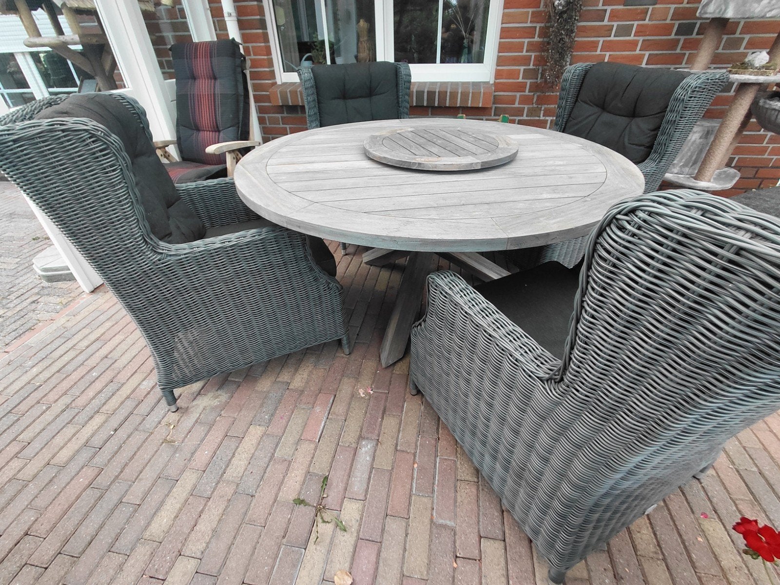 Luxe loungeset met teakhouten tafel en 4 stoelen, Ophalen, 4 zitplaatsen, Teakhout, Zo goed als nieuw
