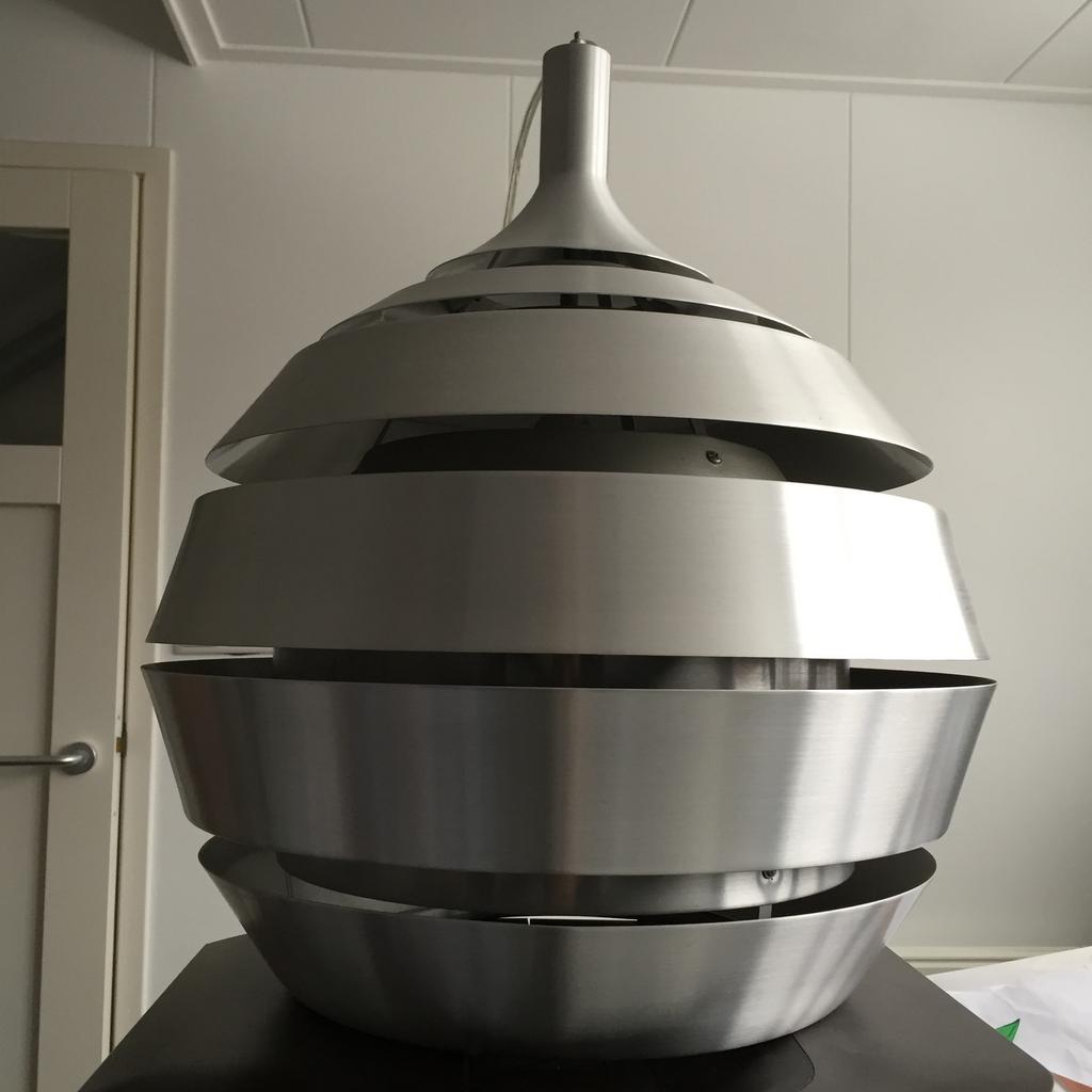 Mooie Geborstelde Aluminium Hanglamp, Huis en Inrichting, Lampen | Hanglampen, Ophalen, Overige materialen, Gebruikt, Modern