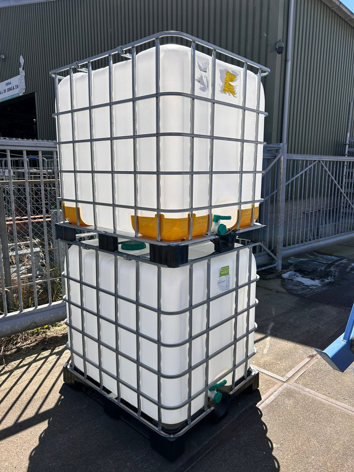 IBC-Containers 1000liter 1malig gebruikt in de voedings ind, Ophalen, Kunststof, Met kraantje, 150 liter of meer