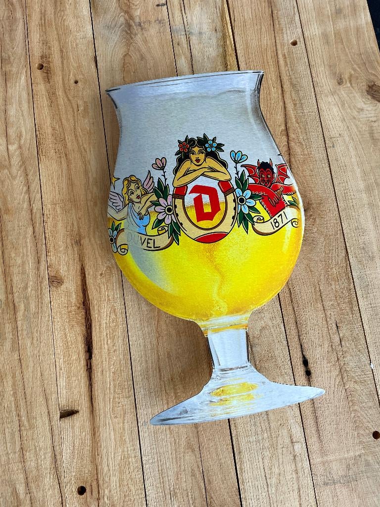 Reclamebord Duvel bierglas bord groot, aluminium, 33x57 cm, Ophalen of Verzenden, Nieuw, Reclamebord