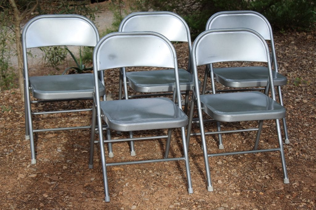 Brocante - Serie keurige klapstoelen!, Ophalen, Gebruikt, Metaal, Grijs