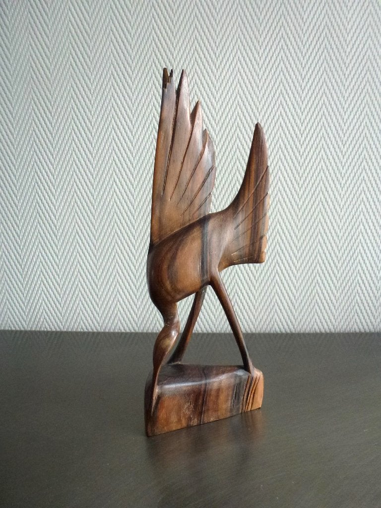 Vogel in gestileerde Art Deco stijl, handgemaakt op Bali, Houtsnijwerk, Minder dan 20 cm, Art deco, Ophalen of Verzenden