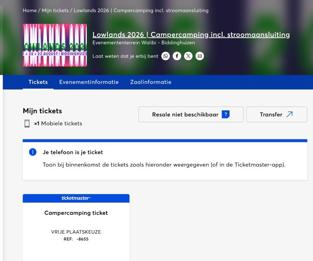 1 Lowlands camper ticket met stroom, Drie personen of meer