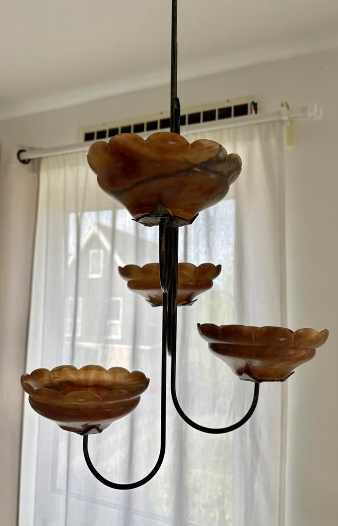 Vintage hangkandelaar – onyx natuursteen – 101 cm, Ophalen, Overige materialen, Zo goed als nieuw, 75 cm of meer