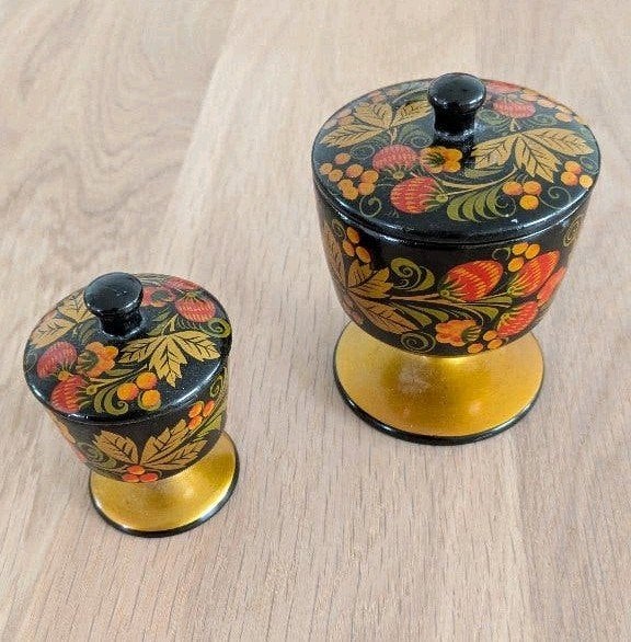 2 Russische Khokhloma suikerpotjes, Ophalen of Verzenden