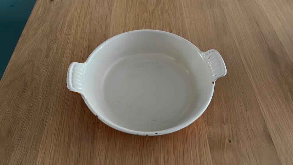 Le Creuset vintage ovenschaaltje 18 cm, Ophalen of Verzenden, Gebruikt, Gietijzer