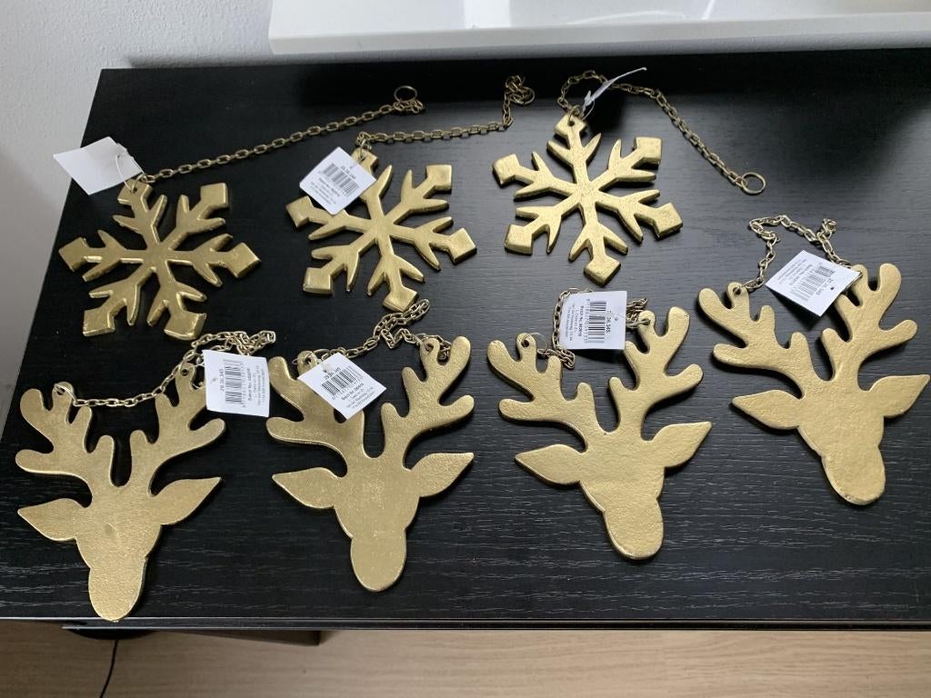 7 NIEUWE metalen kerst decoratie hangers sneeuwvlok rendier, Ophalen, Nieuw