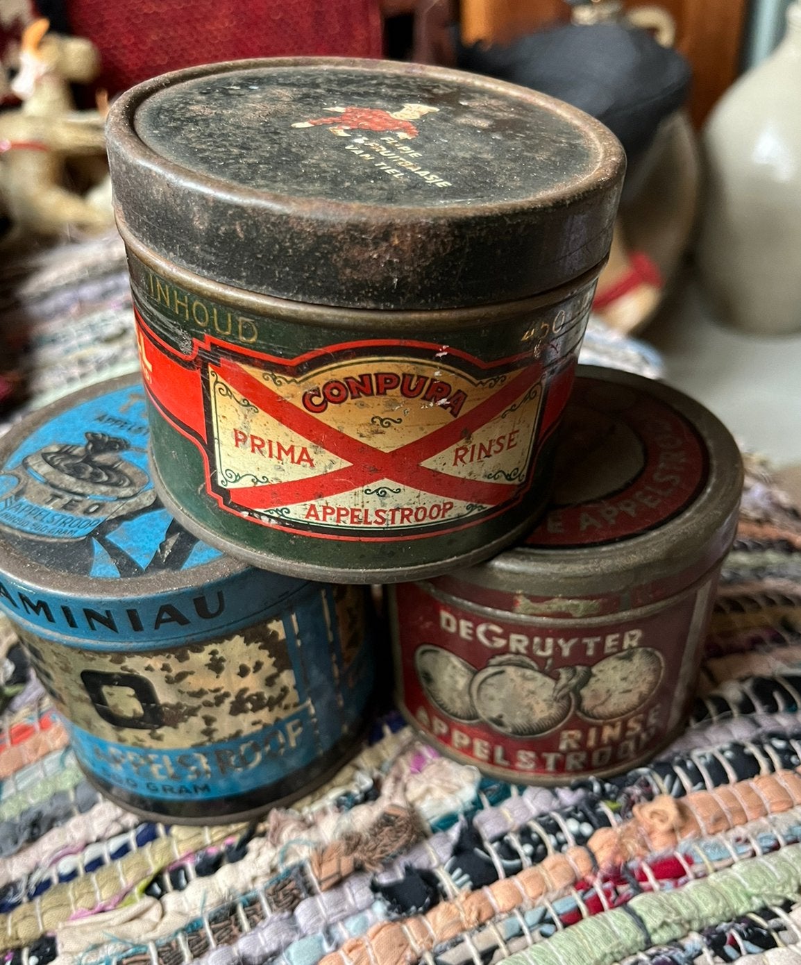 3 oude Appelstroop Blikjes, Ophalen of Verzenden, Gebruikt, Overige