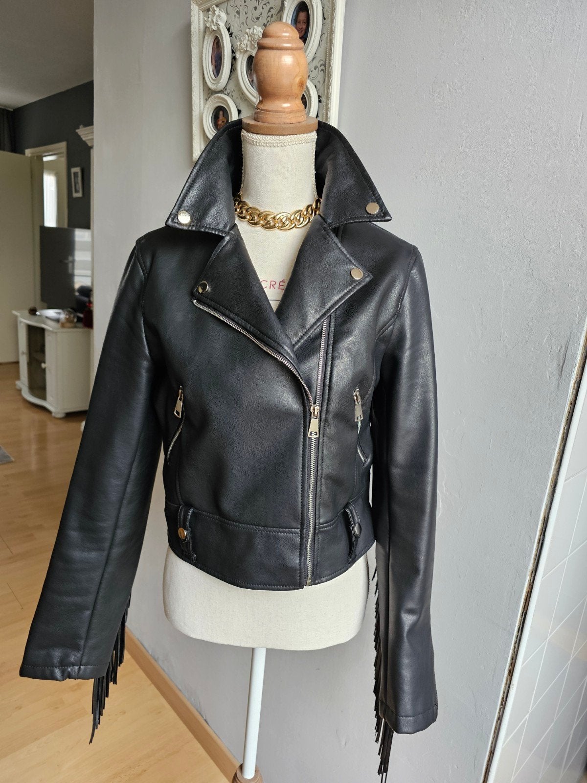 Zgan Leerlook Zwart FRANJE jasje XL incl.verzenden €50,-, Verzenden, Zwart, Maat 46/48 (XL) of groter, Copperose