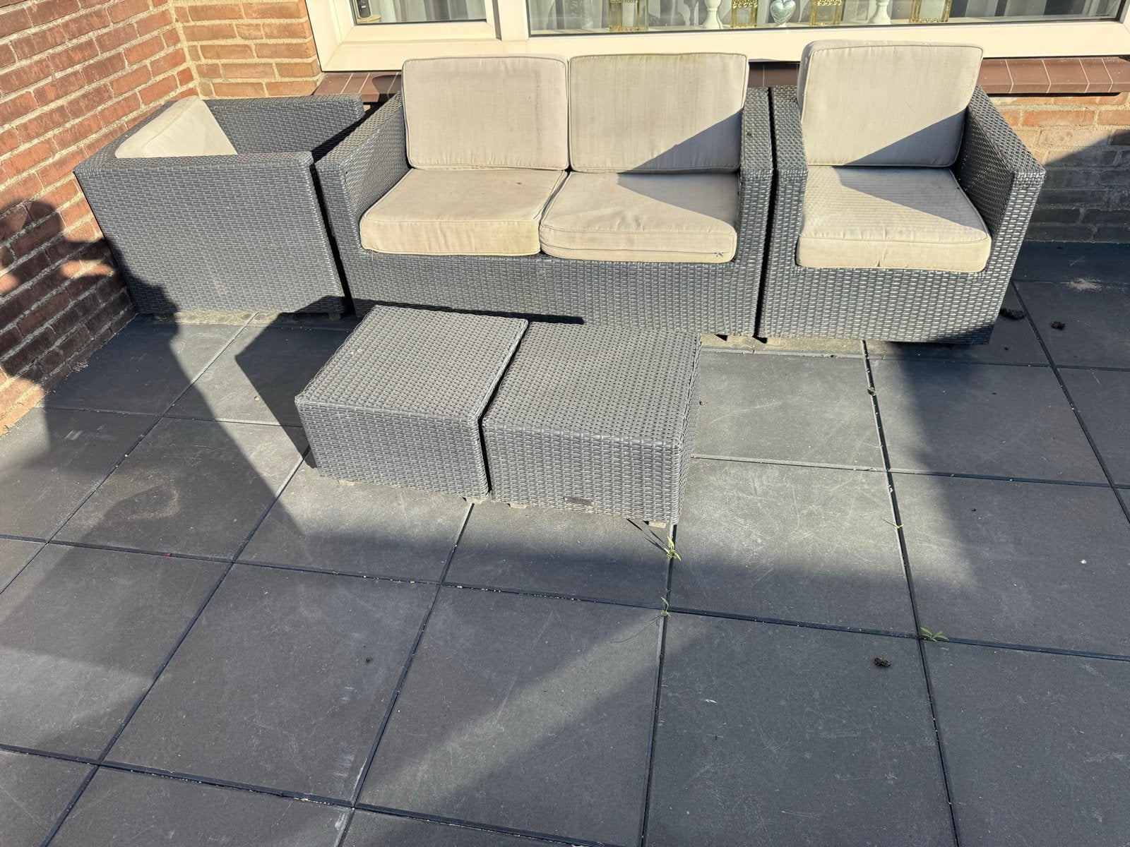 Wicker Loungeset met 5 zitplaatsen en hockers, Tuin en Terras, Tuinsets en Loungesets, Ophalen, 5 zitplaatsen, Gebruikt, Loungeset