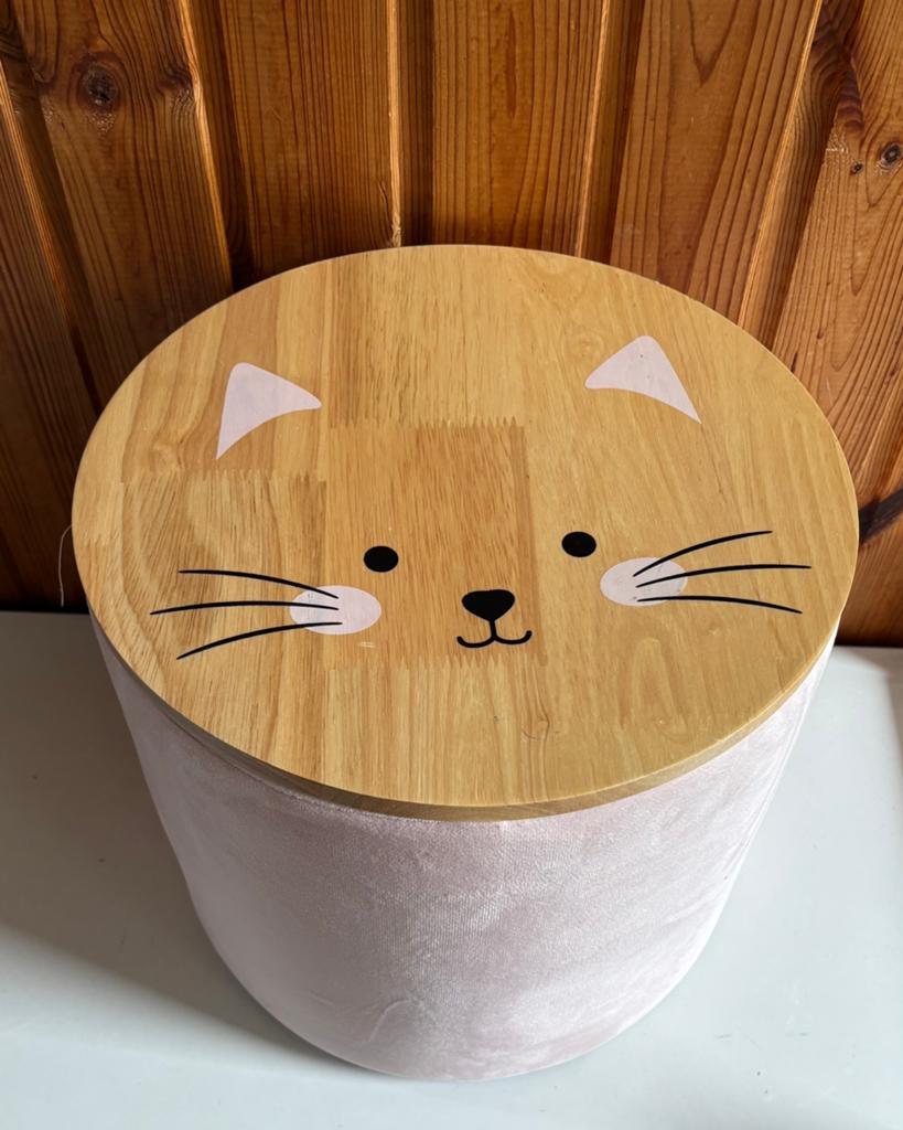 Leuke kruk met kattengezicht en opbergruimte, Huis en Inrichting, Krukjes, Ophalen, Zo goed als nieuw, Hout
