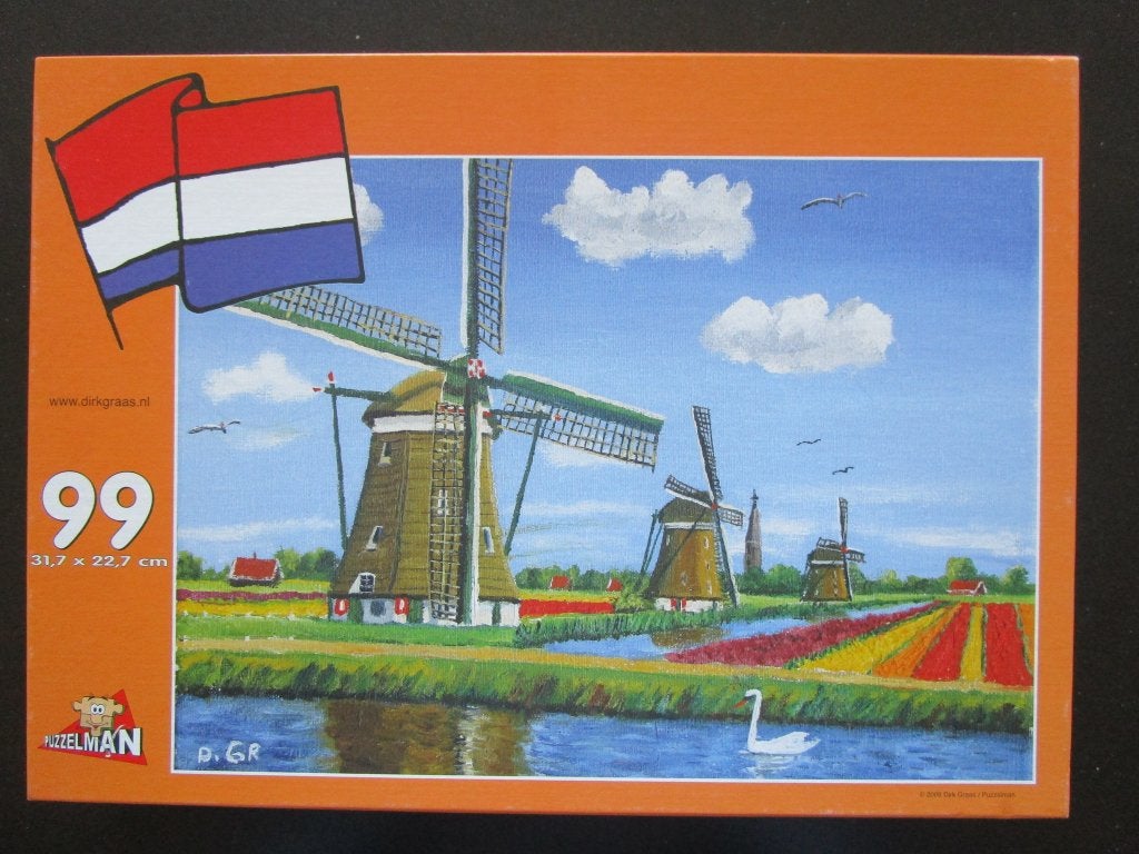 PUZZELMAN - Molens en tulpen - 99 xl., Ophalen of Verzenden, Minder dan 500 stukjes, Zo goed als nieuw, Legpuzzel