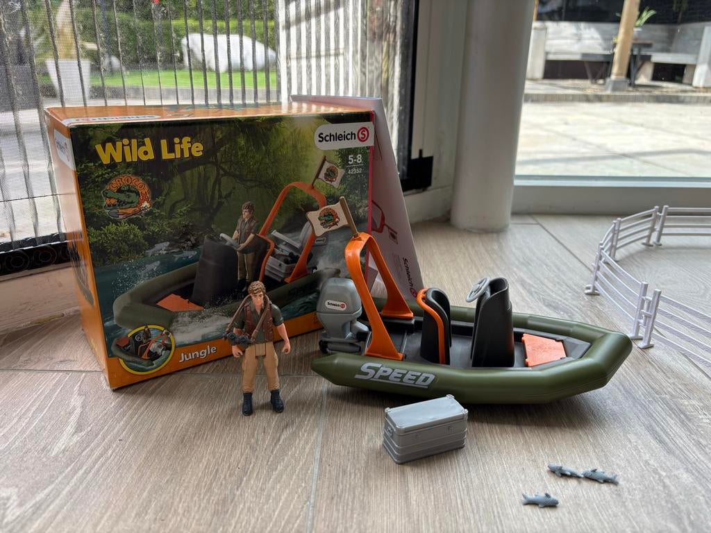 Schleich Wild Life Speedboot met figuur en accessoires, Ophalen of Verzenden, Zo goed als nieuw, Jongen of Meisje