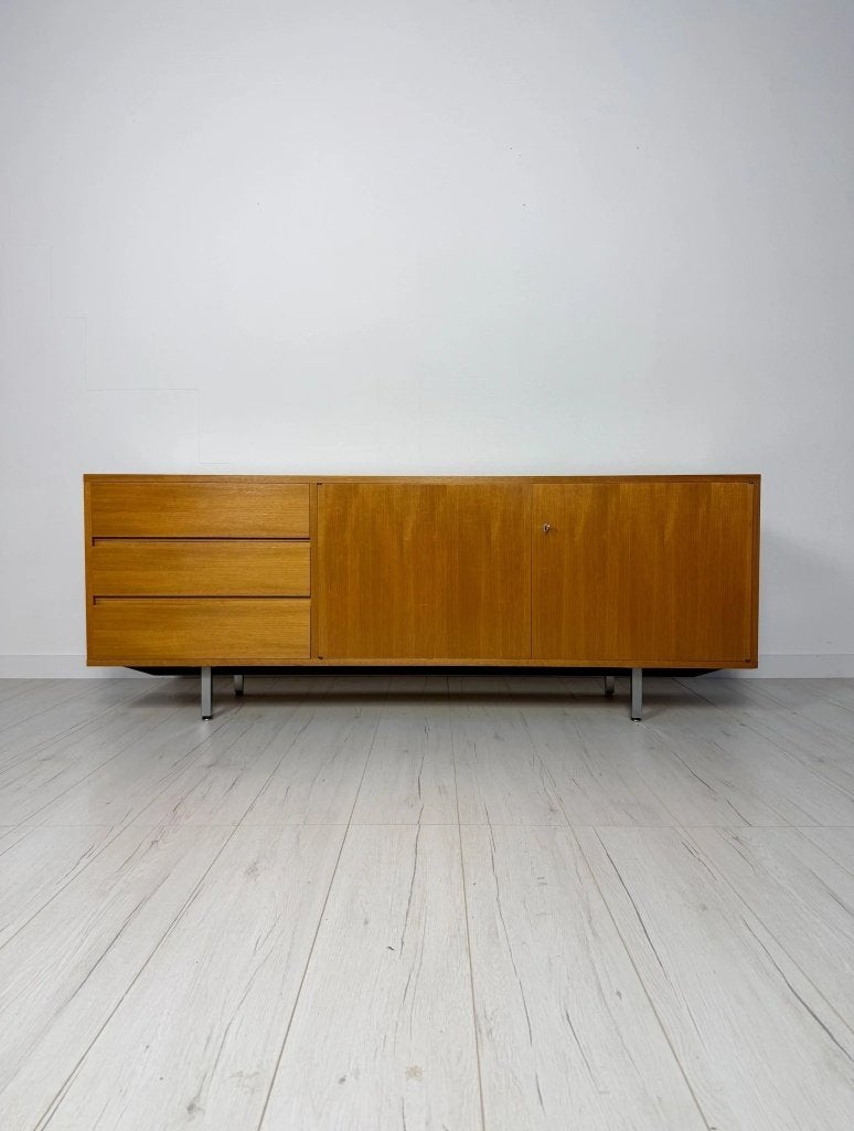 Duits teak lowboard dressoir mid century vintage jaren 60, Ophalen of Verzenden, Zo goed als nieuw, 25 tot 50 cm, Teakhout
