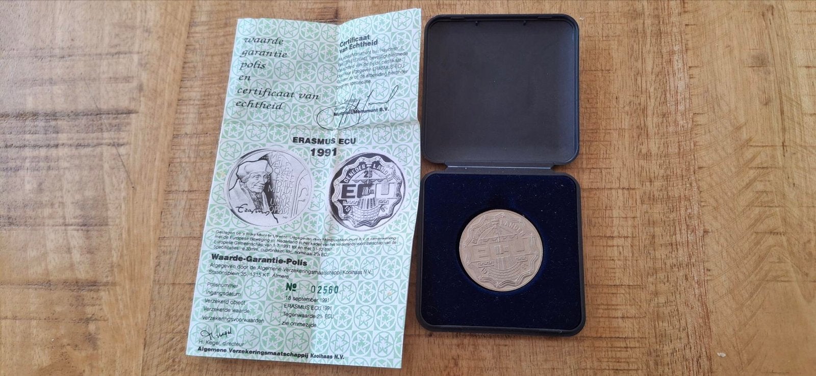 Erasmus ECU 1991 Munt met Certificaat en Doosje, Ophalen of Verzenden, Overige materialen, Nederland
