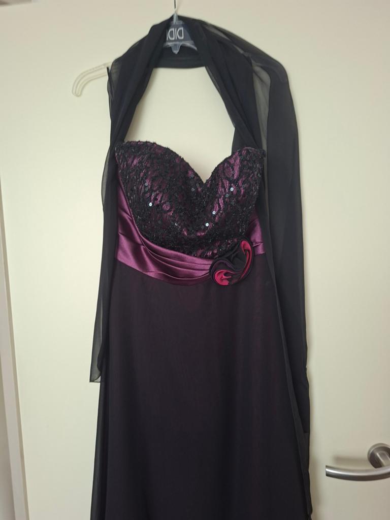 Elegante Galajurk Zwart/Paars met Stola - Maat M/L, Maat 38/40 (M), Galajurk, Zwart, Ophalen of Verzenden