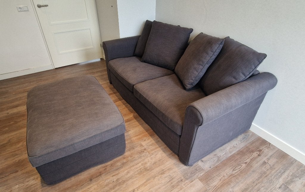IKEA GRÖNLID 2-zits Slaapbank met Opbergpoef – als nieuw, Ophalen, 150 tot 200 cm, Tweepersoons, 75 tot 100 cm