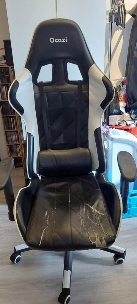 Okazi gaming chair zwart/wit, Ophalen, Gebruikt, Zwart, Gaming bureaustoel