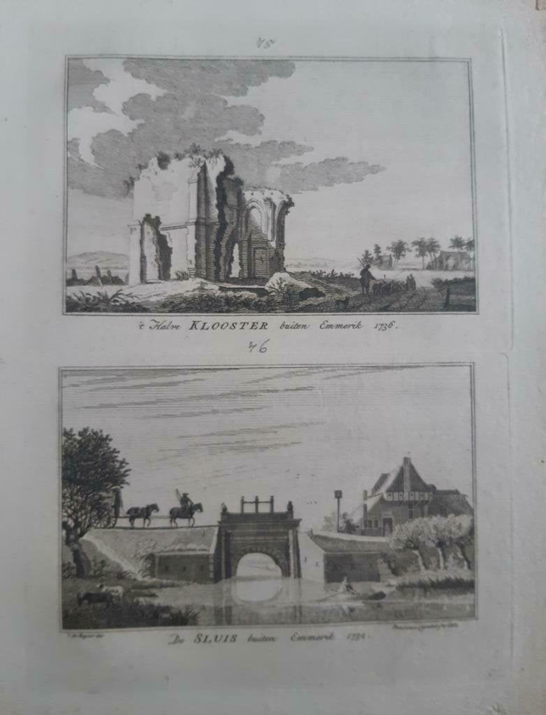 75-76/ Klooster en sluis van Emmerich Emmerik gravure 1792, Antiek en Kunst, Ophalen of Verzenden