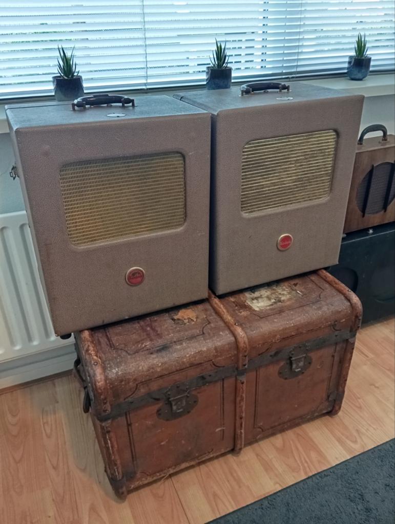 2x Vintage Kodak de luxe cabinetten, Ophalen, Minder dan 60 watt, Front, Rear of Stereo speakers, Overige merken
