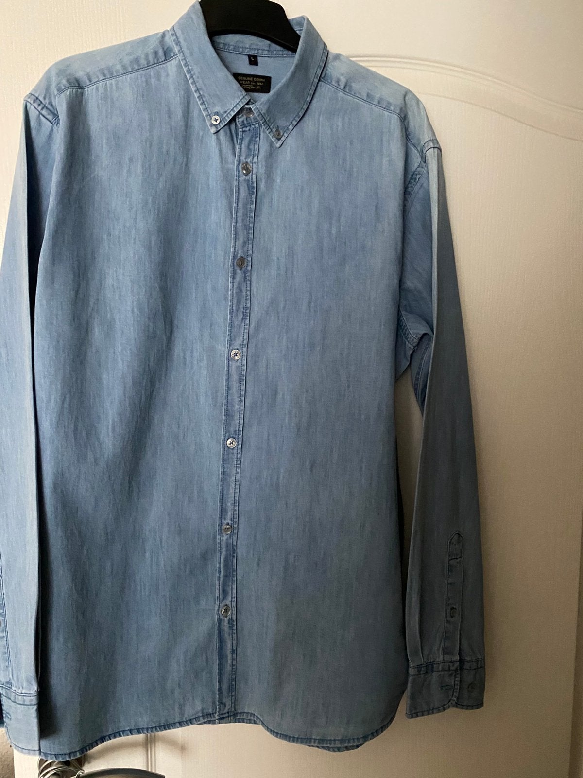 Blouse spijkerstof Maat L, Kleding | Heren, Overhemden, Ophalen of Verzenden, Zo goed als nieuw, Blauw, Halswijdte 41/42 (L)