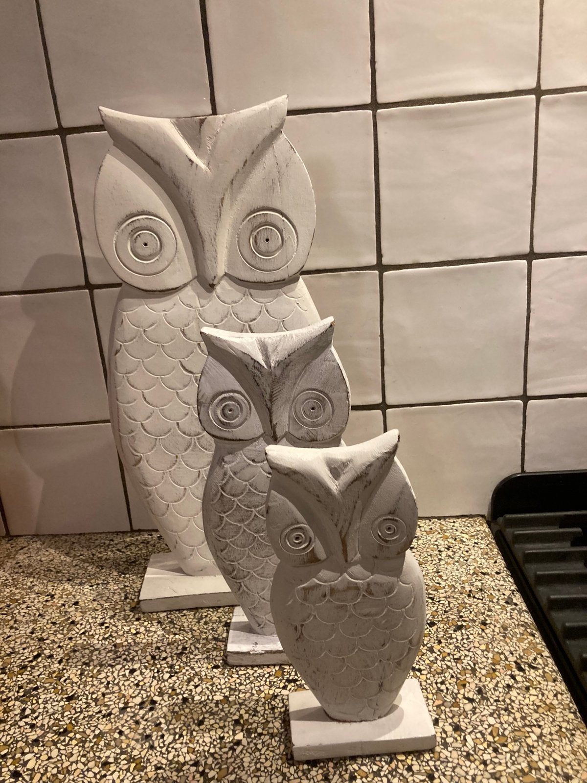 Set van 3 houten uilen, Verzamelen, Ophalen of Verzenden, Zo goed als nieuw, Dier