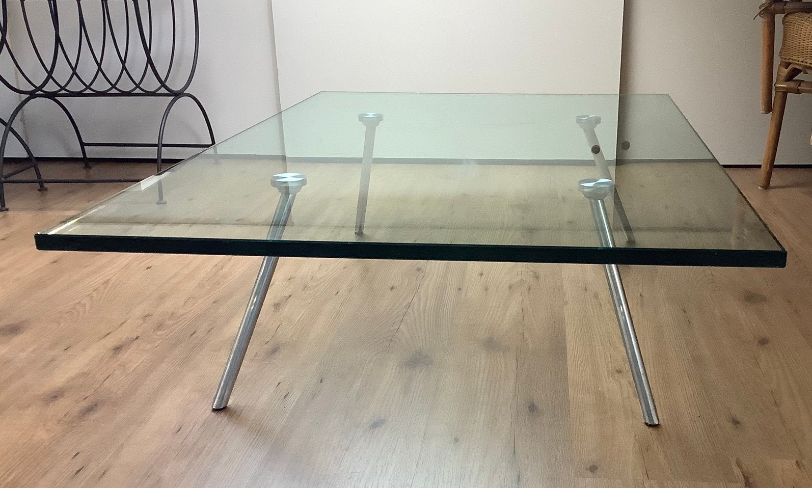 Glazen salontafel design Maupertuus van Henk Vos, Ophalen, Gebruikt, 50 tot 100 cm, Glas