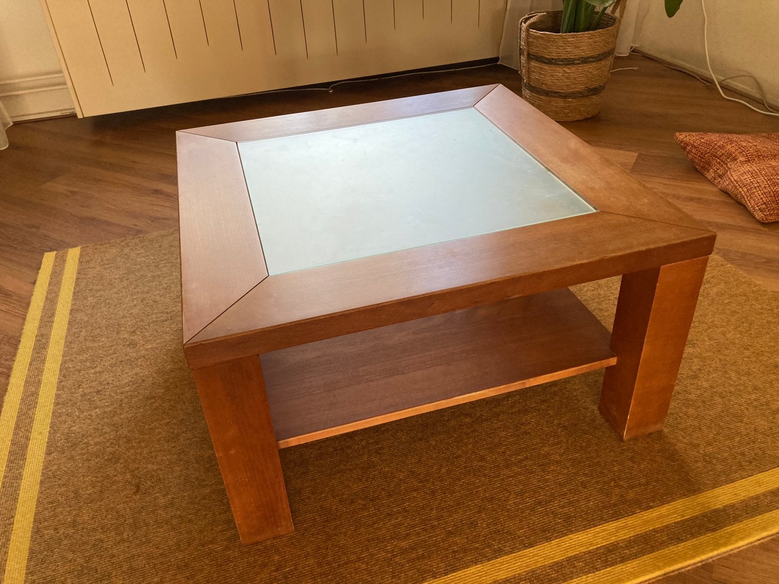 Salontafel kersenhout met glasplaat, Ophalen, Gebruikt, 50 tot 100 cm, Vierkant