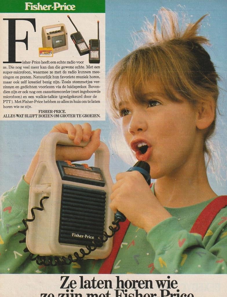 retro reclame 1986 Fisher-Price speelgoed echte radio, Verzenden, Overige typen