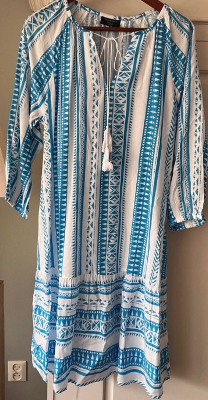 Nieuw Ibiza Boho Tuniek/Jurkje M - Wit met Blauw Patroon, Ophalen of Verzenden, Nieuw, Wit