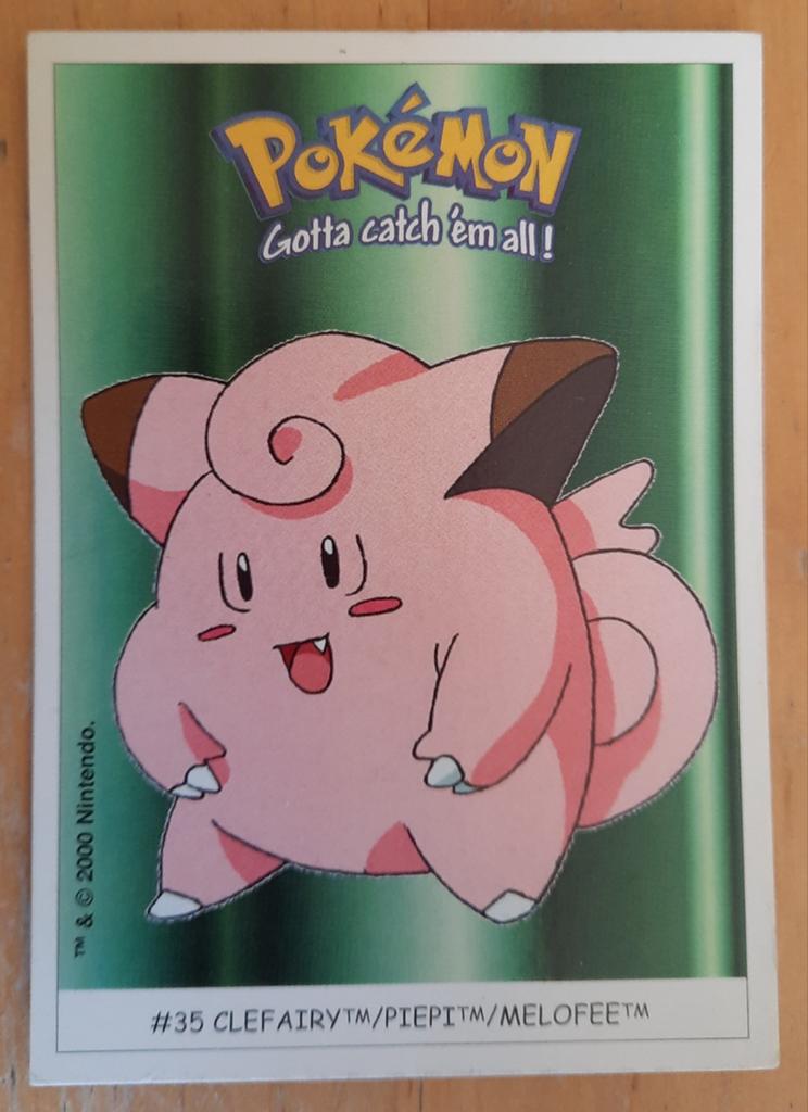 Pokémon Dunkin Boomer Sticker #35 Clefairy/Piepi/Melofee, Ophalen of Verzenden, Zo goed als nieuw, Losse kaart