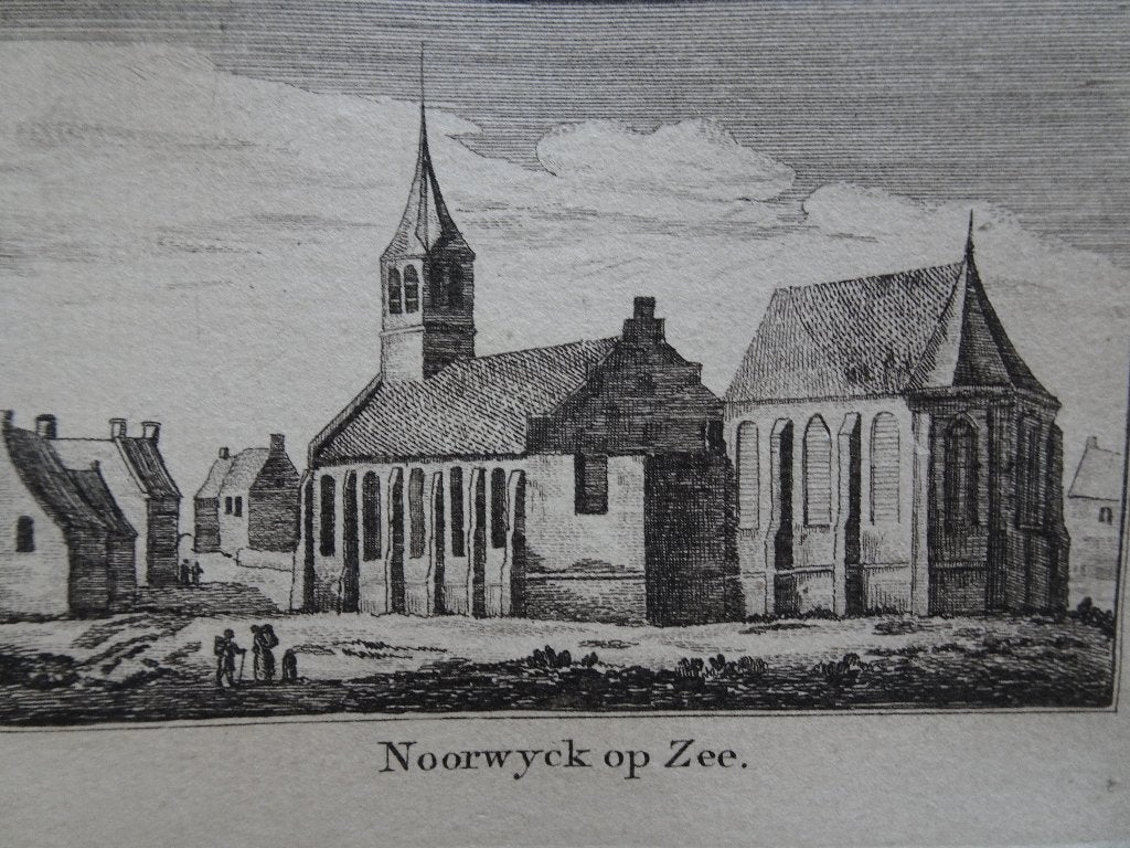 ets Noordwijk aan Zee 18e eeuw Abraham Rademaker, Stadsgezicht, Ophalen of Verzenden, Gravure, Origineel