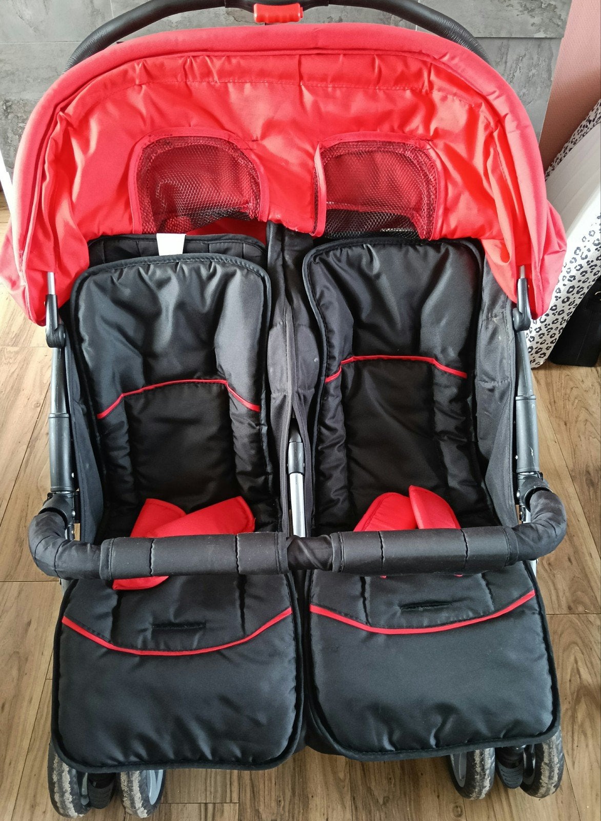 vidaXL Tweelingwagen Staal Rood en Zwart Kinderwagen Buggy, Ophalen, Zo goed als nieuw, Kinderwagen of Buggy
