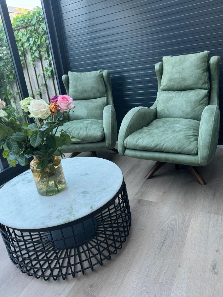 Marmeren salontafel + 2 Luxe draaifauteuils, Huis en Inrichting, Tafels | Salontafels, Ophalen, Overige materialen, 100 tot 150 cm