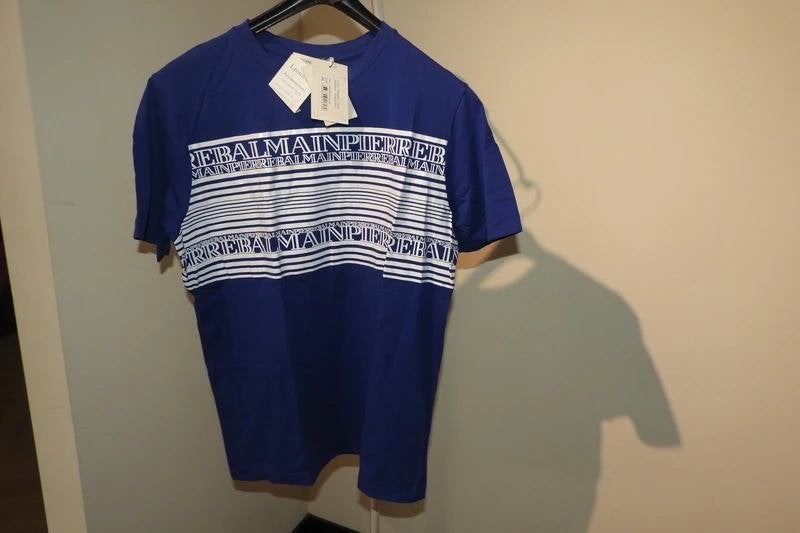 Pierre Balmain kobalt shirt witte merk print Nieuw mt 46