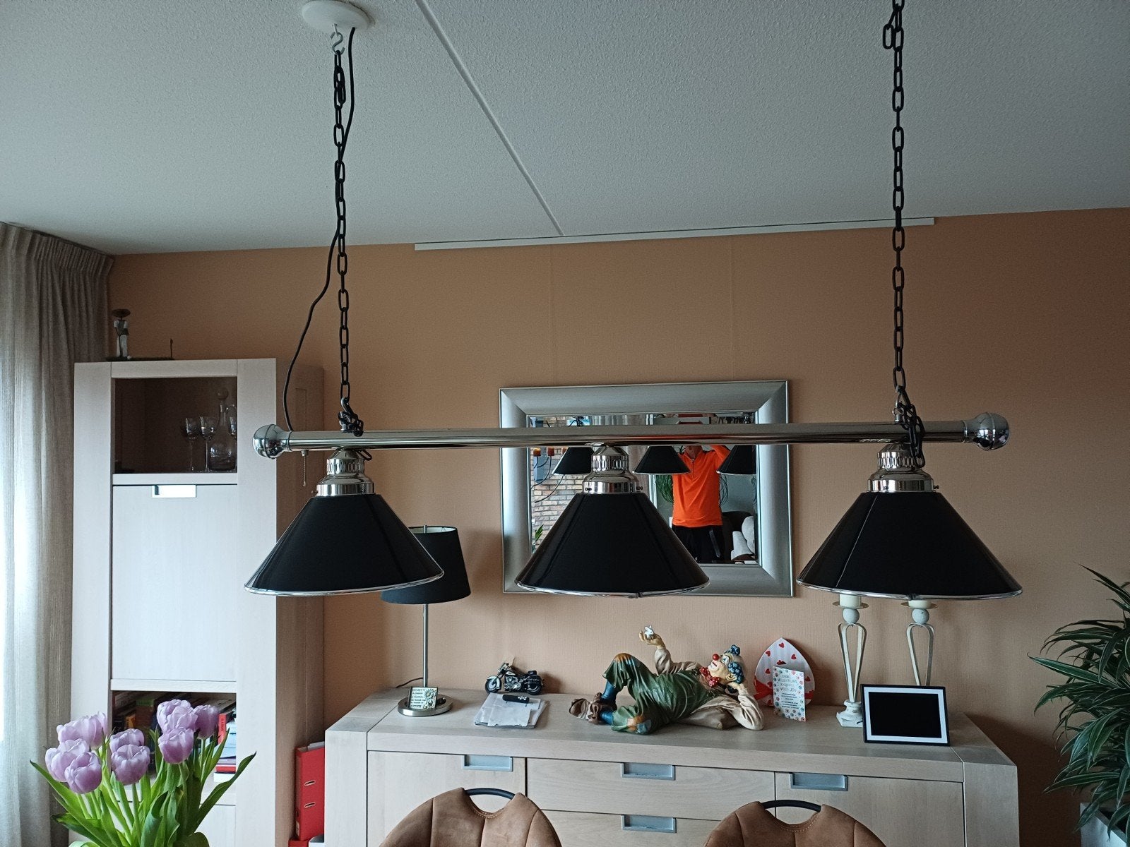 Foto 2 van Mooie retro hanglamp met 3 kappen