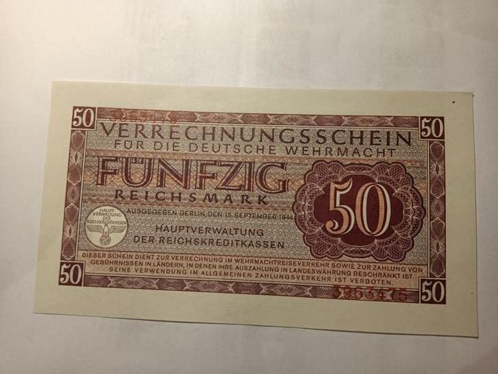 Vijftig reichsmark Wehrmacht betaalbikjet 1940-1945, Ophalen of Verzenden, Duitsland