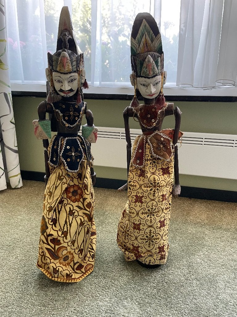 2 Wayang Houten stokpoppen €10,-, Ophalen of Verzenden, Zo goed als nieuw, Pop