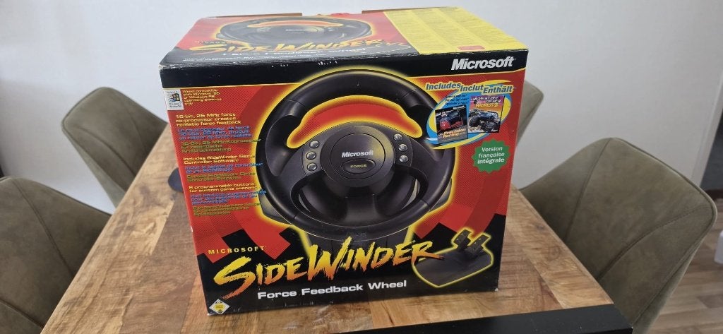 Microsoft SideWinder Force Feedback Wheel + Pedalen + Doos, Ophalen of Verzenden, Gebruikt, Microsoft