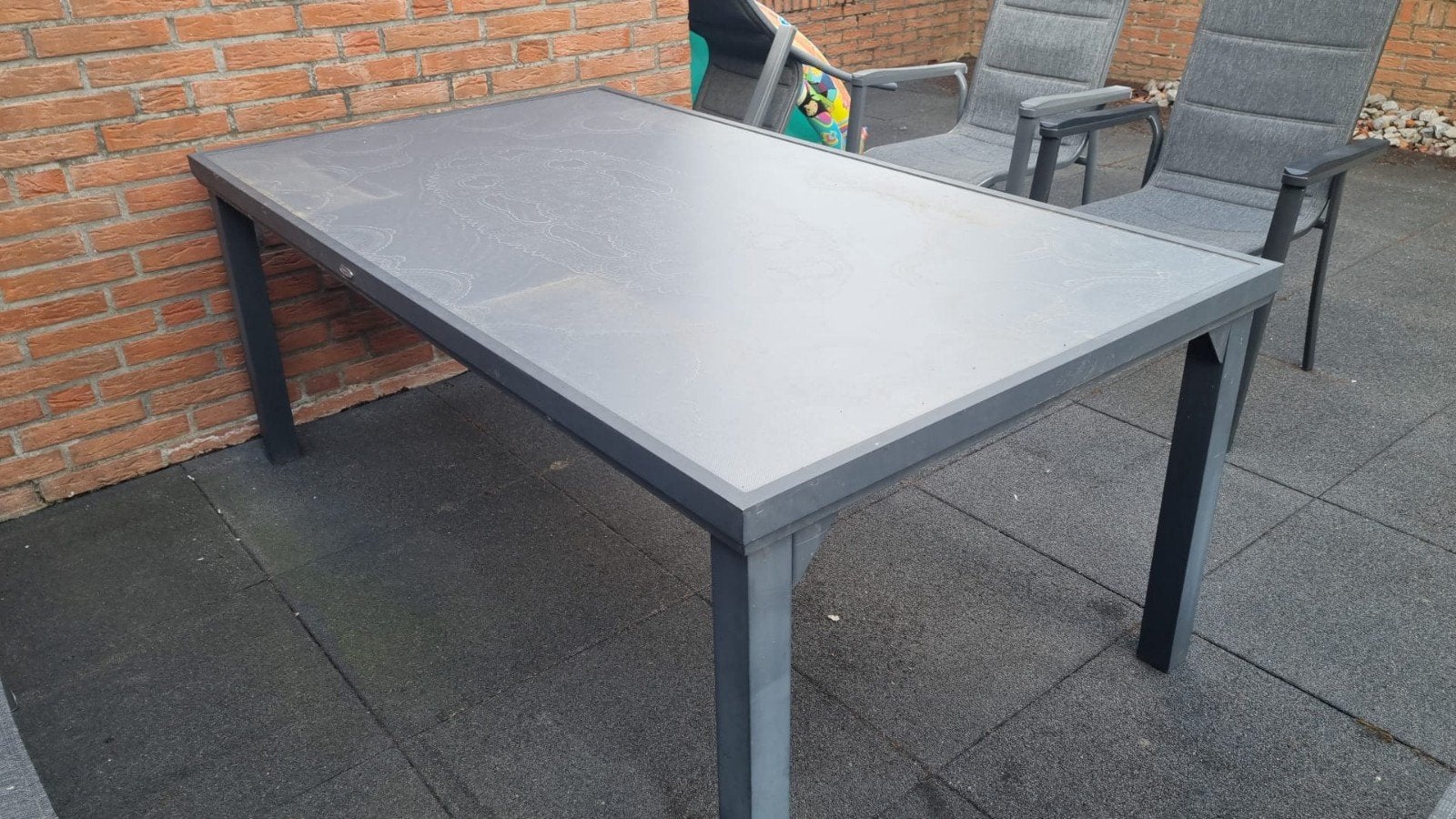 Tuintafel 1.80 x 1.00 m met glazen plaat, Tuin en Terras, Ophalen, Gebruikt, Rechthoekig, Metaal
