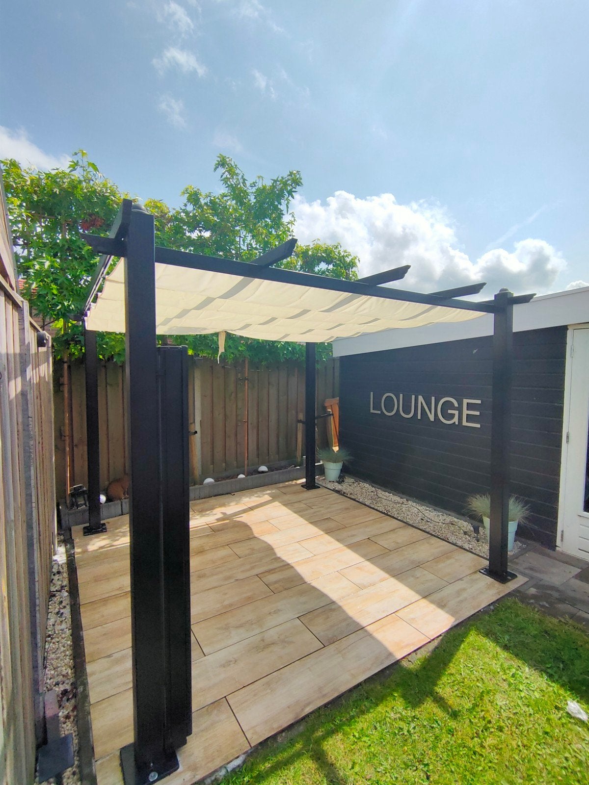Aluminium pergola met schaduwdoek, Ophalen, Gebruikt