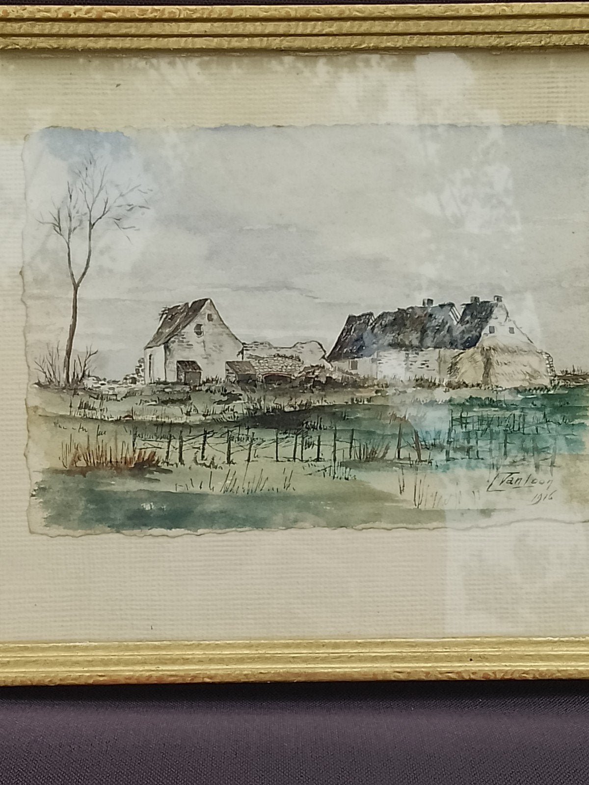 aquarel 1916, 19 cm, Ophalen of Verzenden, Gesigneerd, Landschap