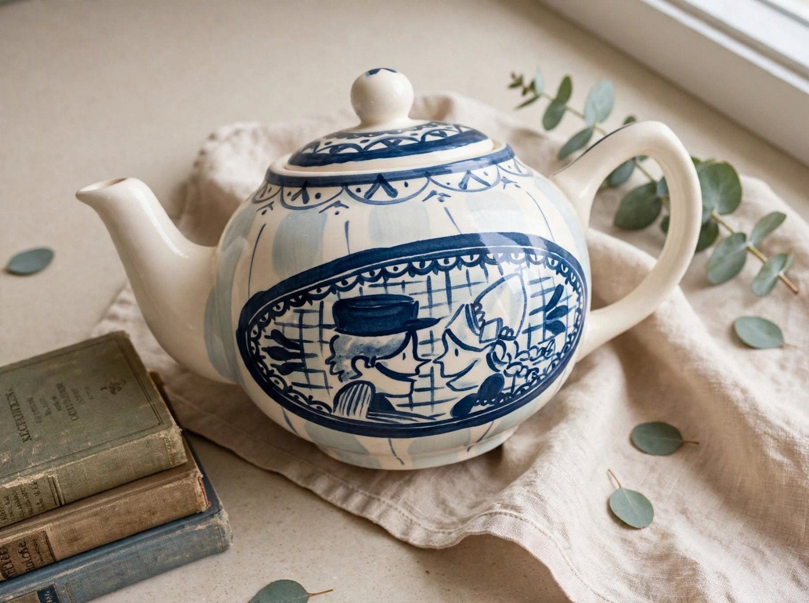 Delfts Blauw theepot met Hollands tafereel Blond Amsterdam, Ophalen
