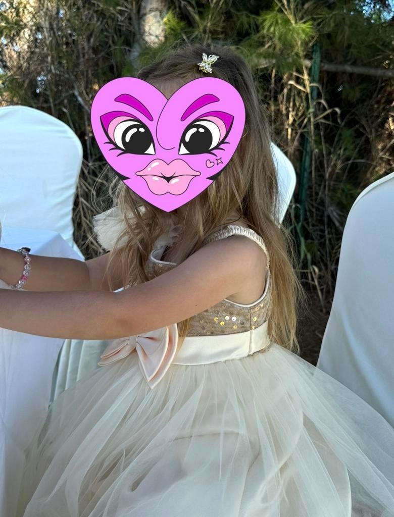 Prachtige feestjurk voor meisjes - Crème/Goud, Ophalen, Galajurk, Beige, Zo goed als nieuw